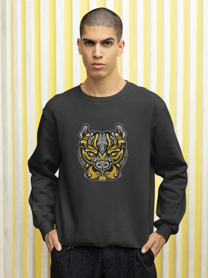 Futuristic cyber pitbull sweatshirt, perfect for streetwear enthusiasts.