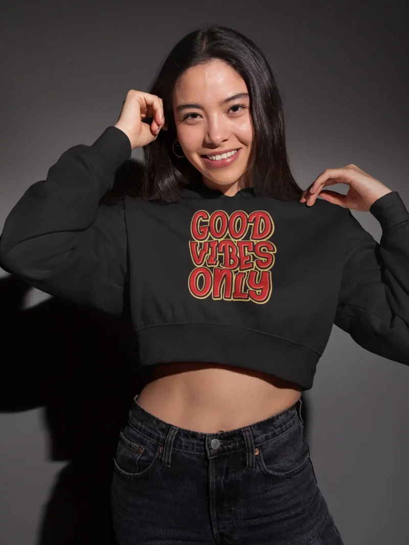 Good Vibes Only Crop Hoodie by Mad4Street – Bold graphic design on a premium cotton crop hoodie