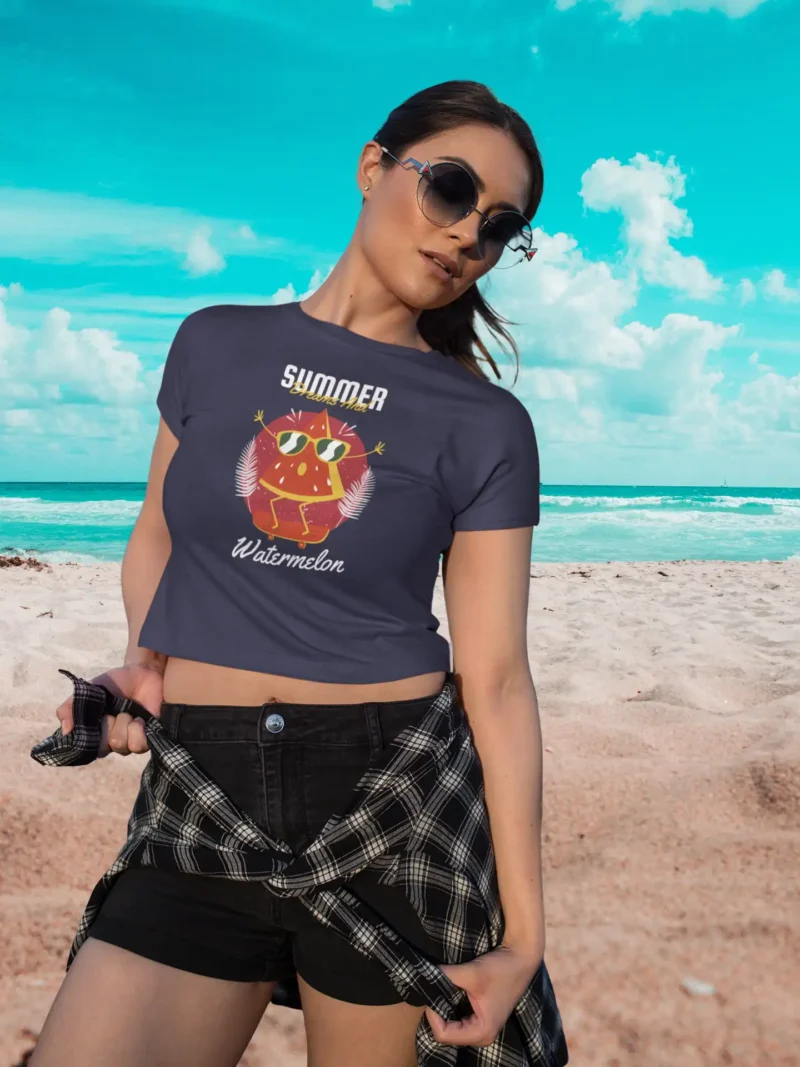 Summer Dreams And Watermelon Crop Top – Fun watermelon skateboard graphic on a stylish cotton crop top.
