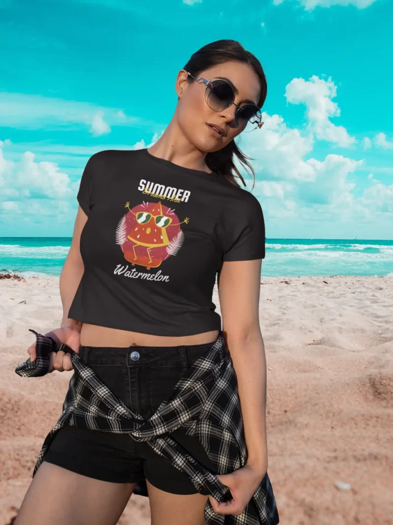 Summer Dreams And Watermelon Crop Top – Fun watermelon skateboard graphic on a stylish cotton crop top.