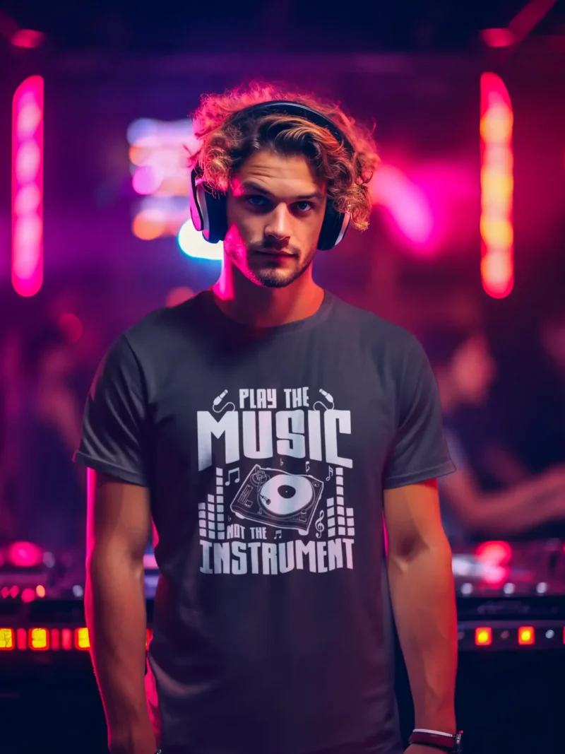 Play the Music Unisex T-Shirt with turntable graphic by Mad4Street.