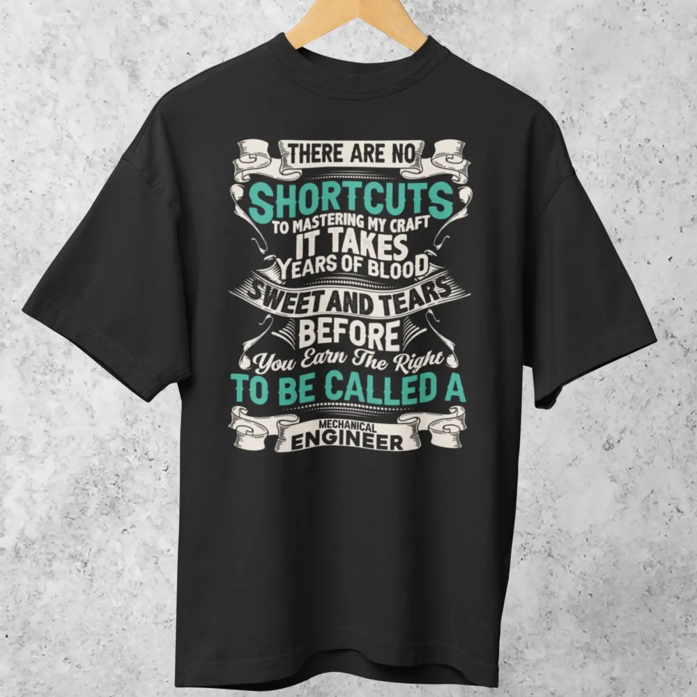 Mad4street No Shortcuts Mechanical Engineer Oversized Tee featuring bold typography and intricate design.