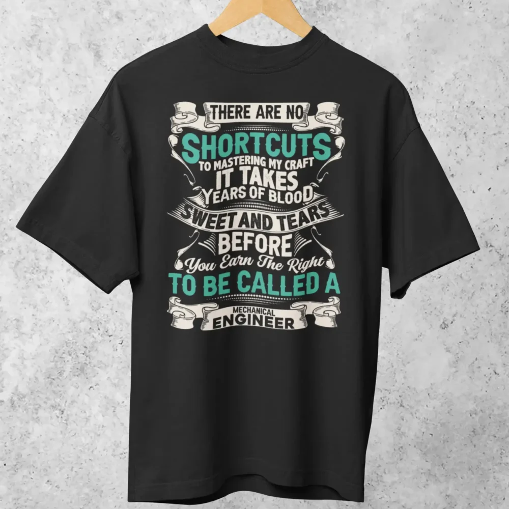 Mad4street No Shortcuts Mechanical Engineer Oversized Tee featuring bold typography and intricate design.