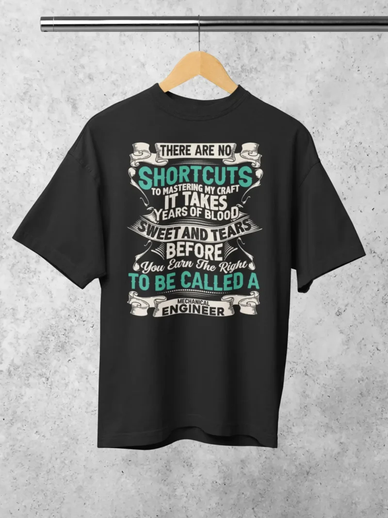 Mad4street No Shortcuts Mechanical Engineer Oversized Tee featuring bold typography and intricate design.