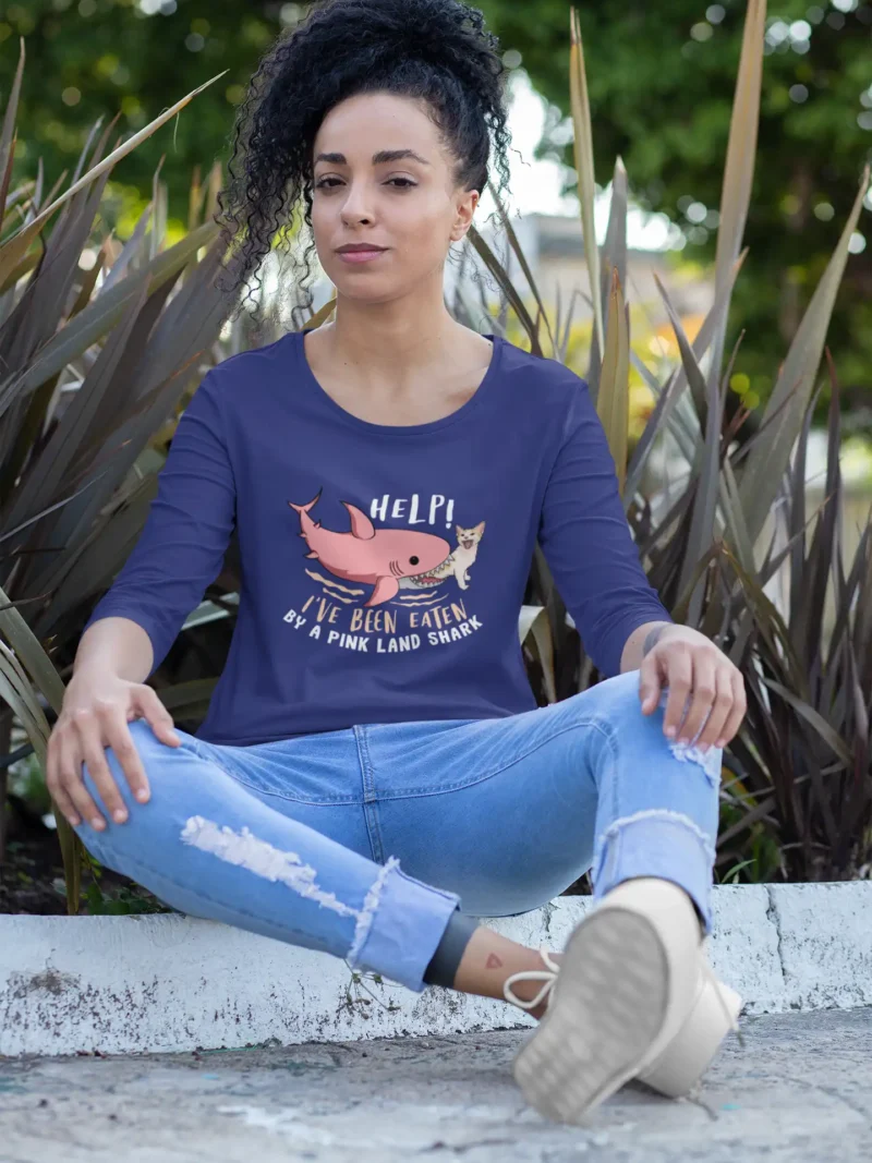 Pink Land Shark 3/4 Sleeve Tee by Mad4Street