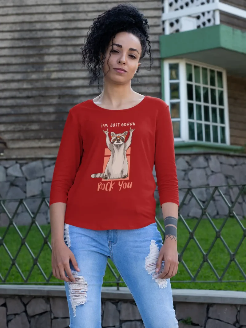 Rock You Raccoon 3/4th Sleeve Tee for women by mad4street