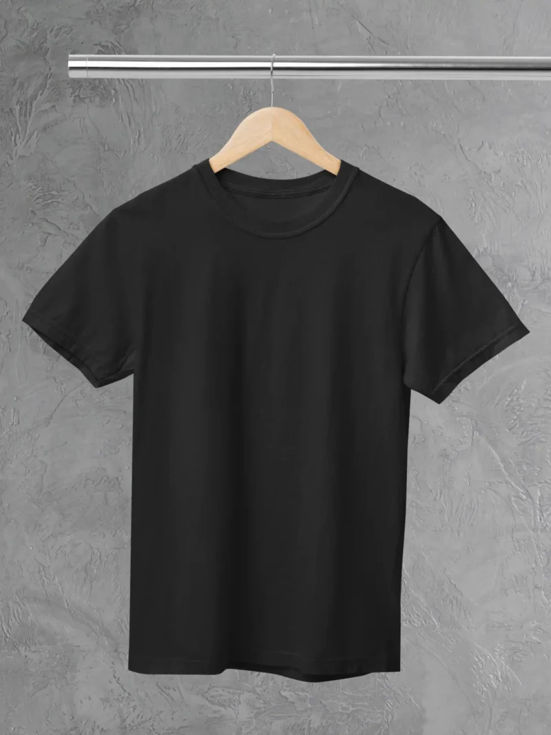 M4S Solids Black Unisex Tee Placed on a hanger