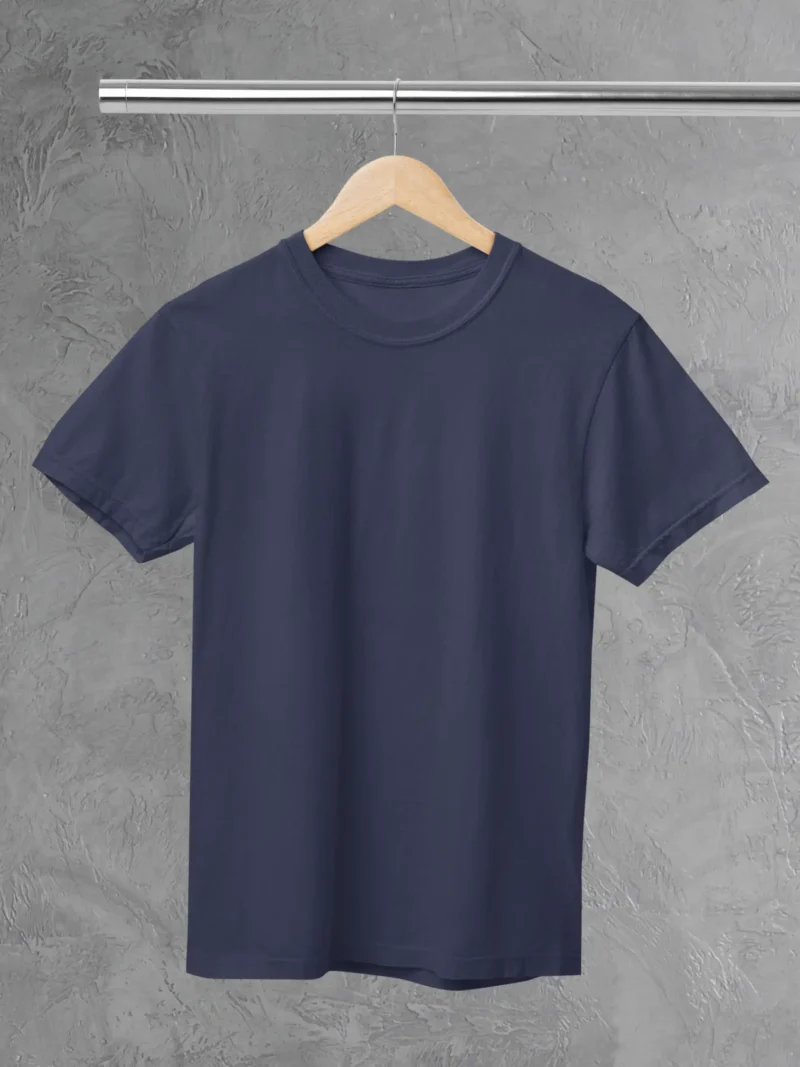 M4S Solids Navy Blue Unisex Tee Placed on a hanger