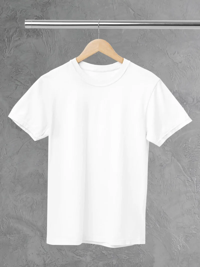 M4S Solids White Unisex Tee Placed on a hanger