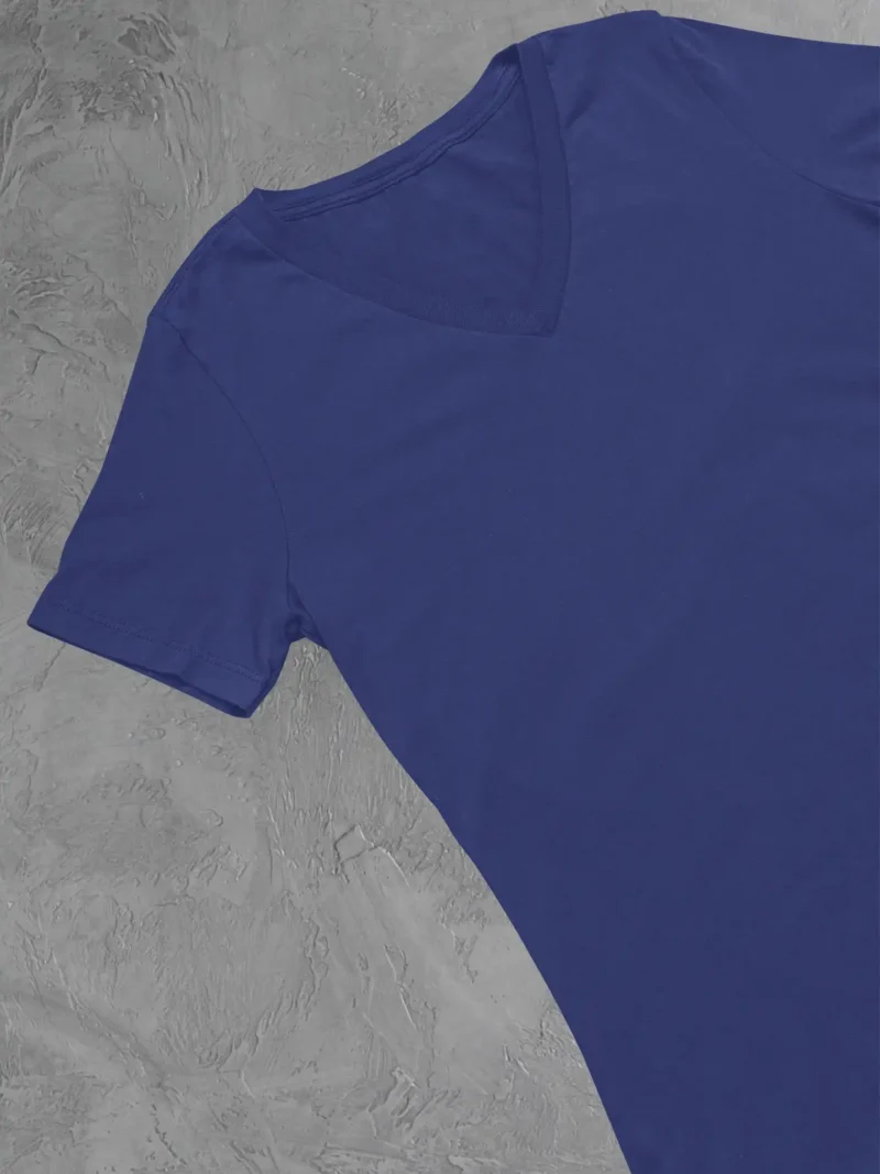 Close up of m4s solids v neck royal blue unisex tee in a studio