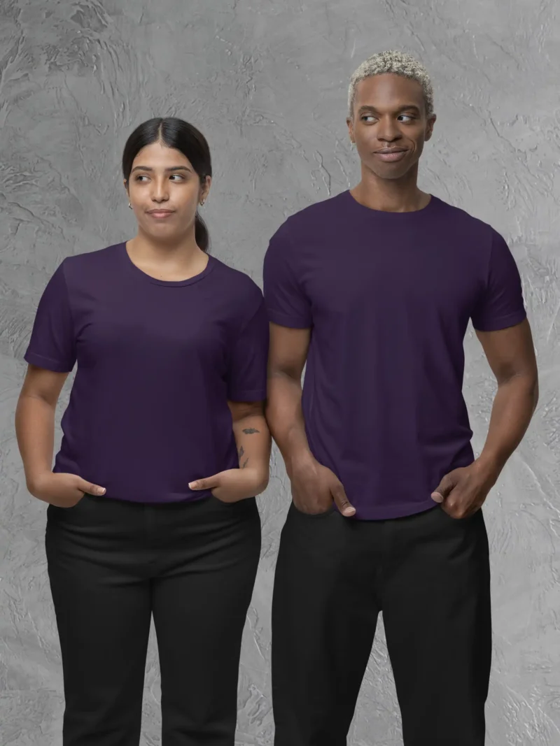 Couple posing in M4S Solids Purple Unisex Tee
