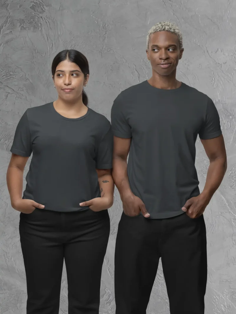 Couple posing in M4S Solids Steel Grey Unisex Tee