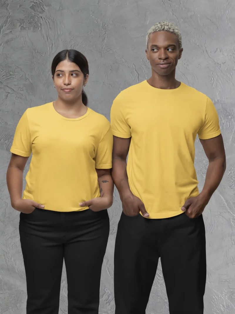 Couple posing in M4S Solids Yellow Unisex Tee