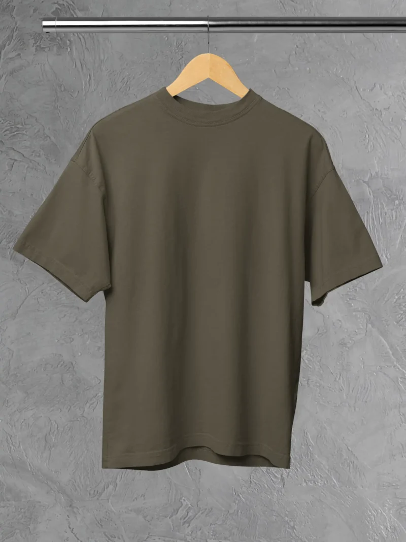 M4S Solids Oversized Olive Unisex Tee Placed on a hanger