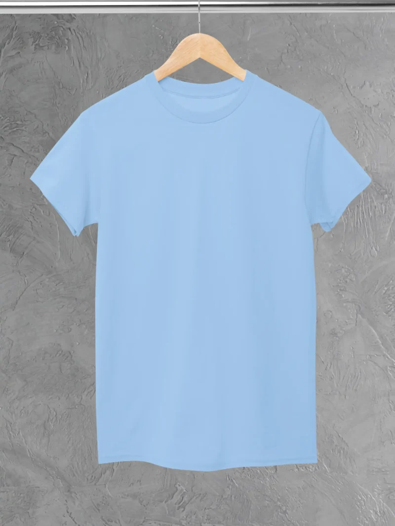 M4S Solids Stretch Baby Blue Unisex Tee Placed on a hanger