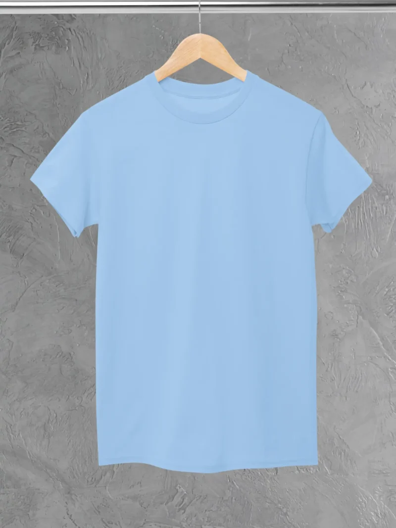 M4S Solids Stretch Baby Blue Unisex Tee Placed on a hanger