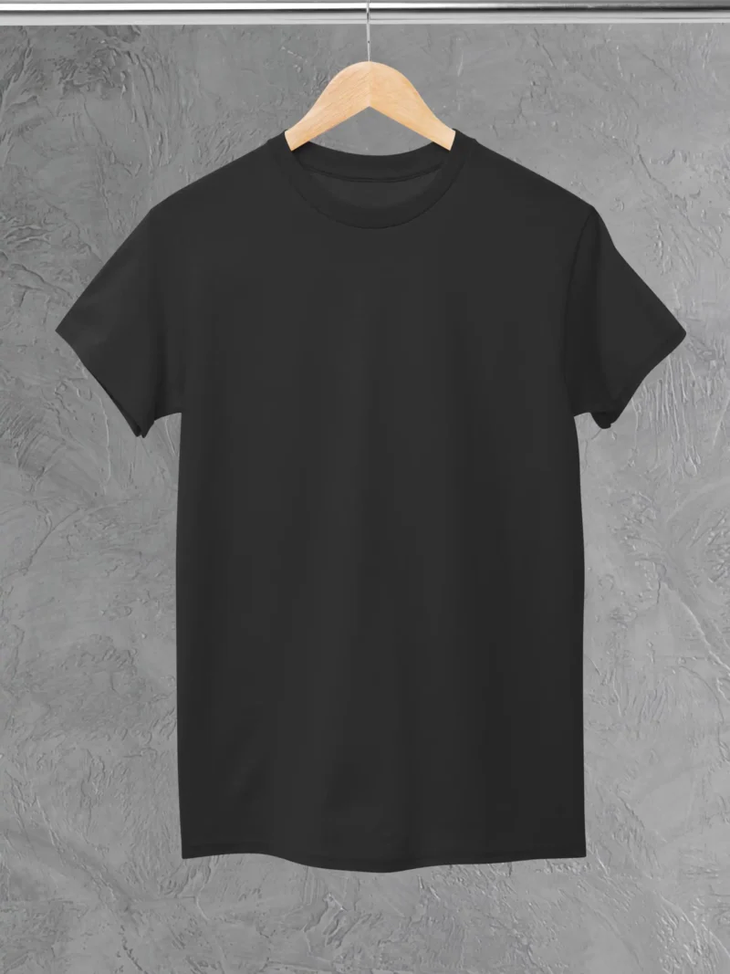 M4S Solids Stretch Black Unisex Tee Placed on a hanger