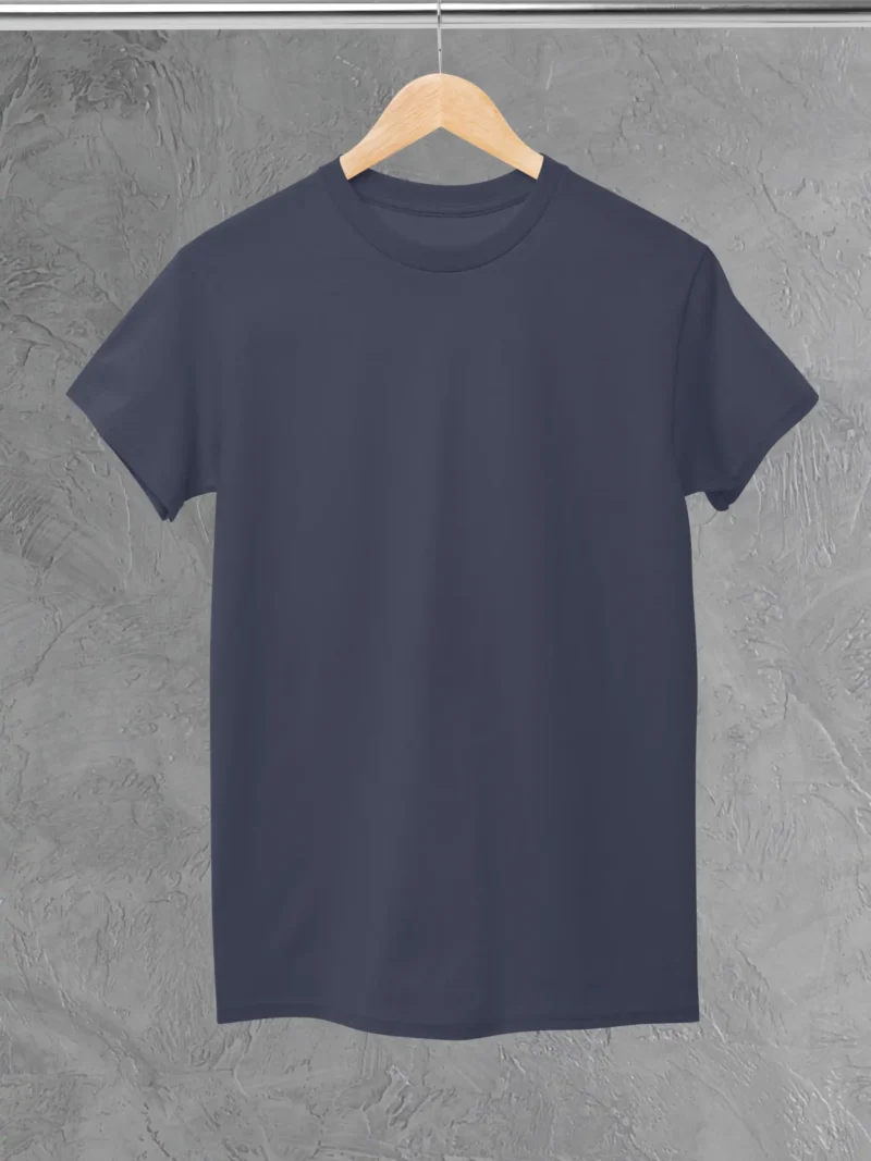 M4S Solids Stretch Navy Blue Unisex Tee Placed on a hanger