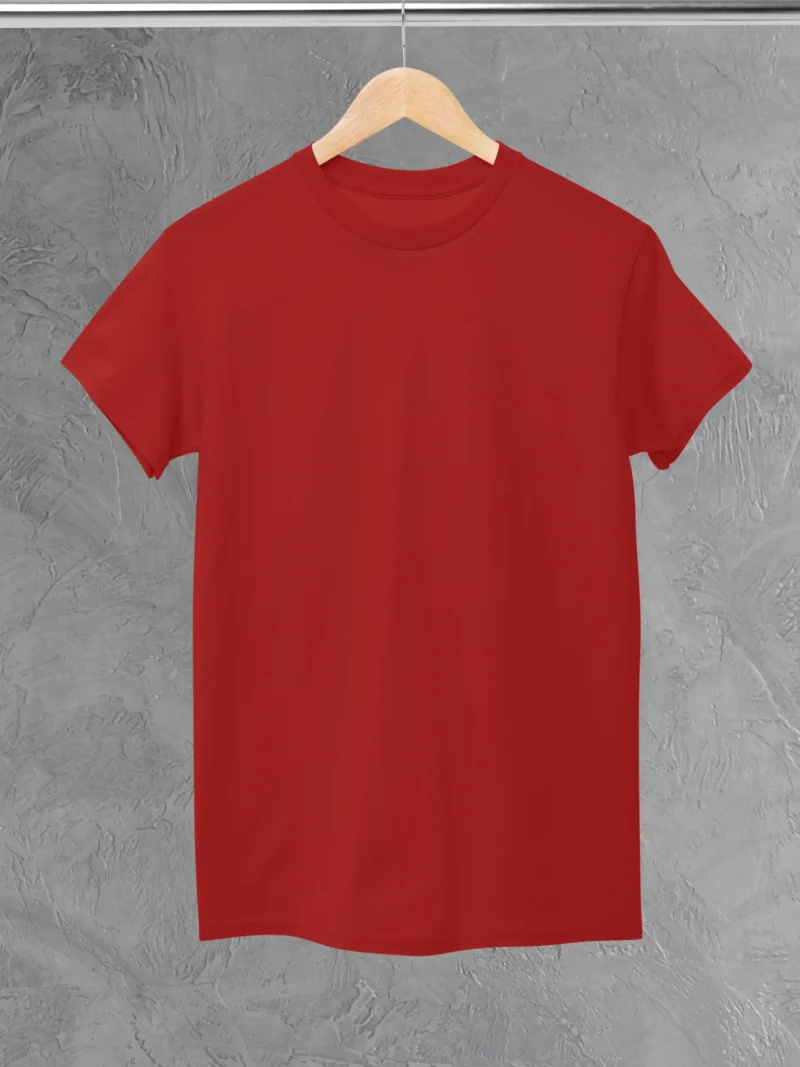 M4S Solids Stretch Red Unisex Tee Placed on a hanger