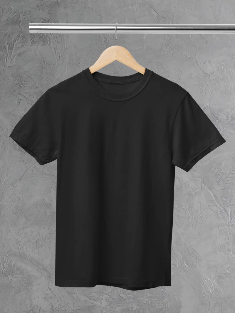 M4S Solids Supima Black Unisex Tee Placed on a hanger