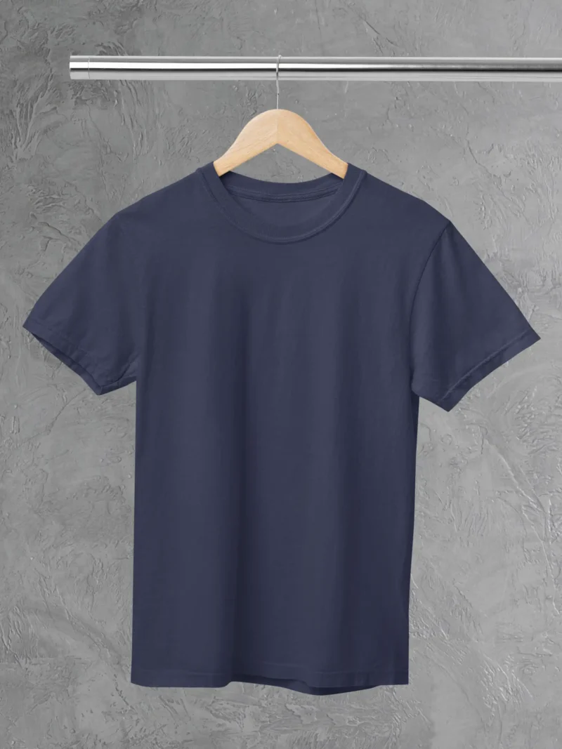 M4S Solids Supima Navy Blue Unisex Tee Placed on a hanger