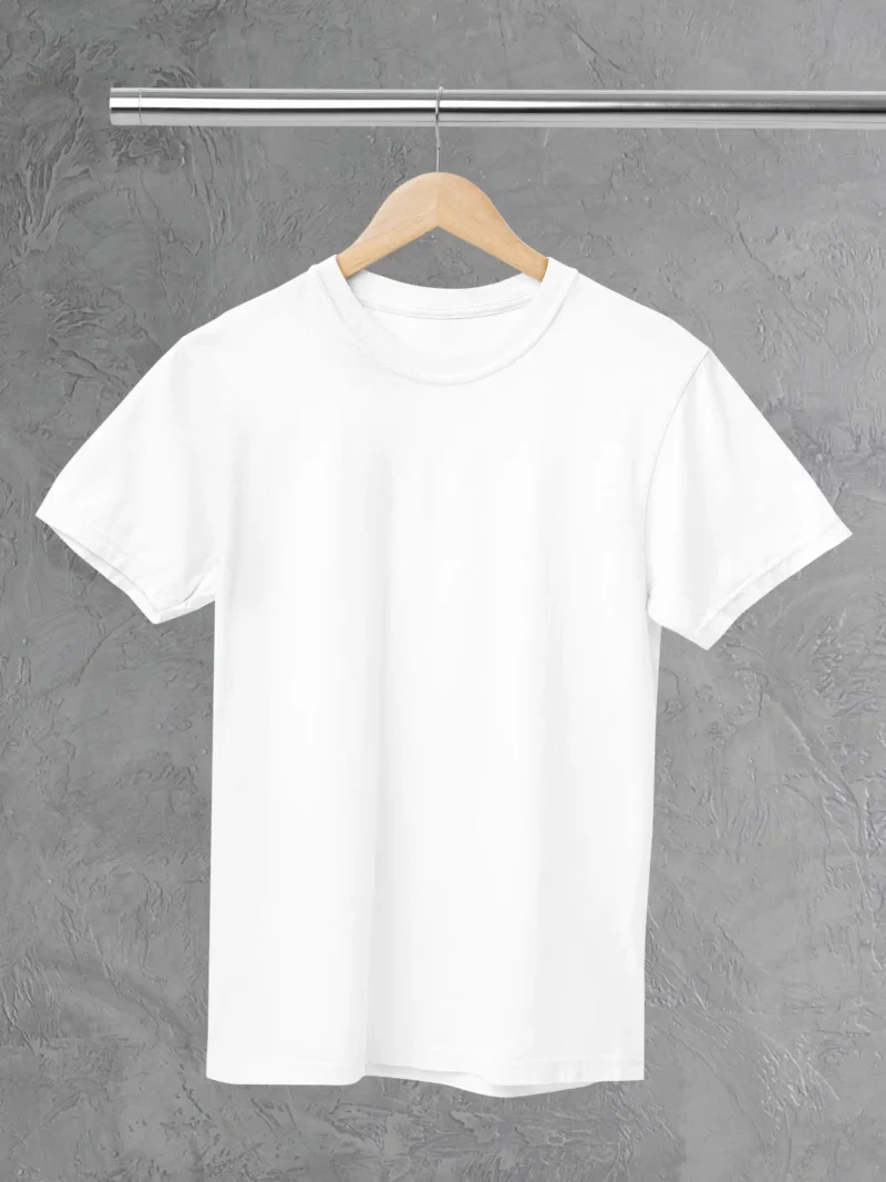 M4S Solids Supima White Unisex Tee Placed on a hanger
