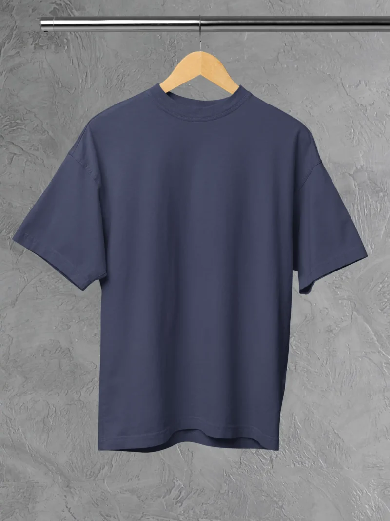 M4S Solids Terry Oversized Navy Blue Unisex Tee Placed on a hanger