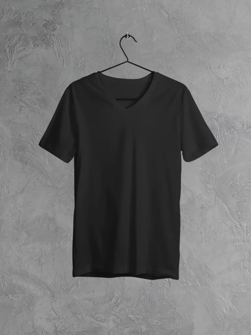 M4S Solids V Neck black Unisex Tee on a hanger