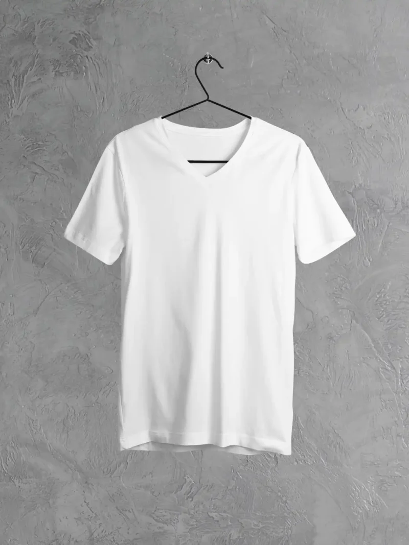 M4S Solids V Neck white Unisex Tee on a hanger