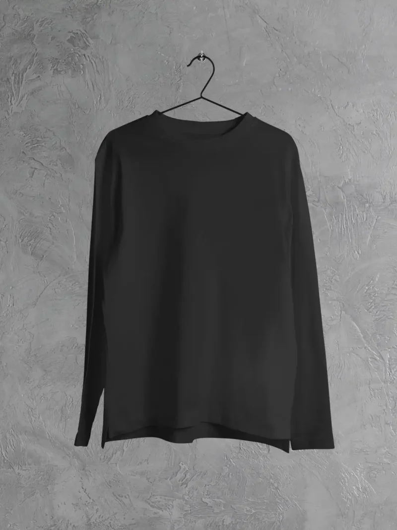 M4S Solids Black Unisex Full Sleeve Tee Placed on a hanger