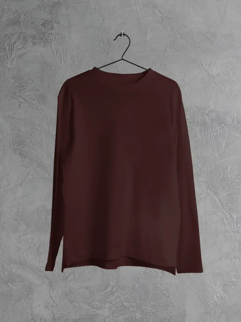 M4S Solids Maroon Unisex Full Sleeve Tee Placed on a hanger
