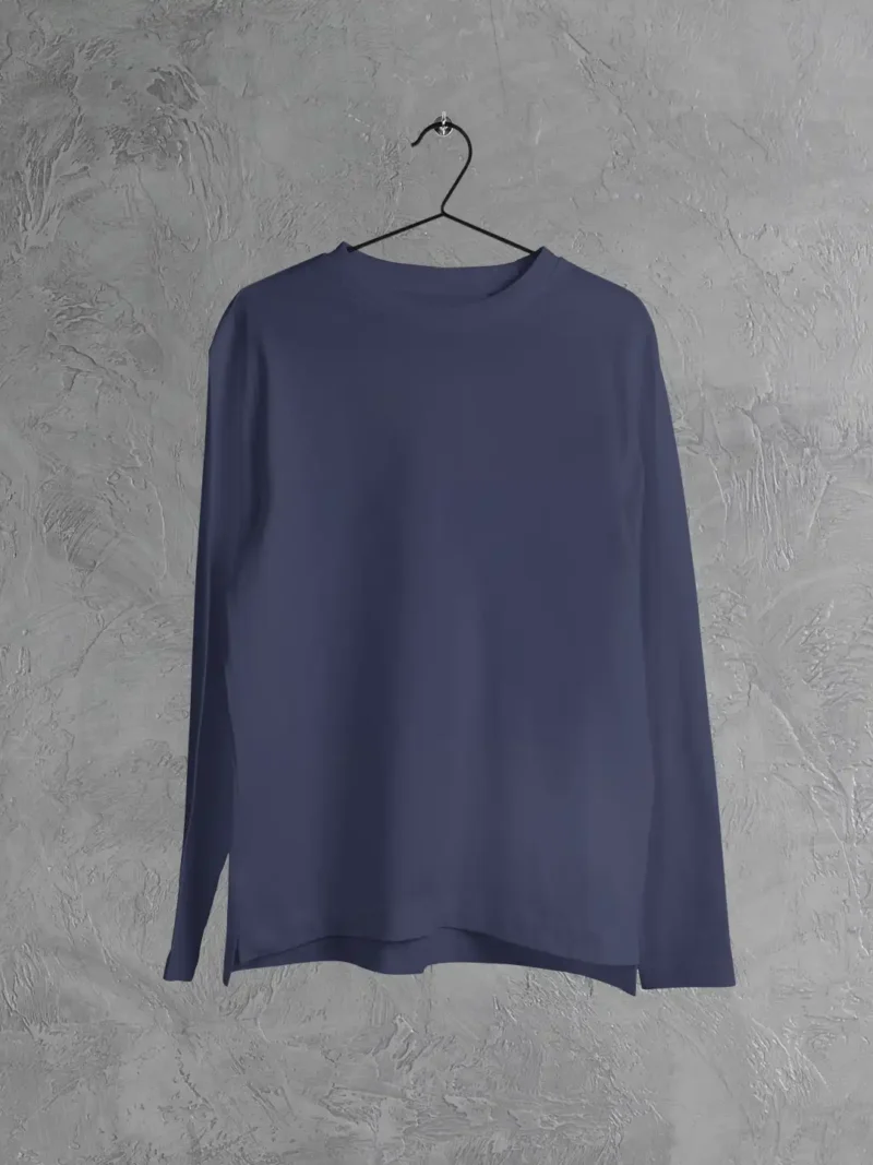 M4S Solids Navy Blue Unisex Full Sleeve Tee Placed on a hanger