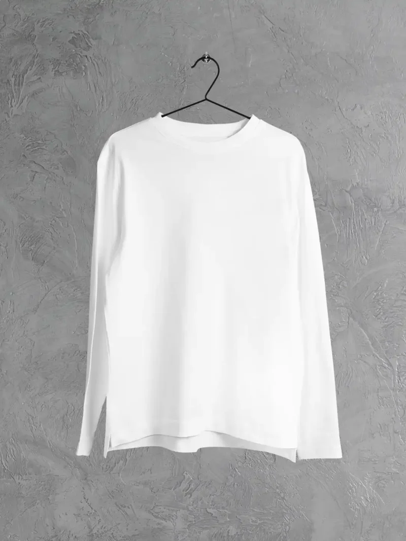 M4S Solids White Unisex Full Sleeve Tee Placed on a hanger