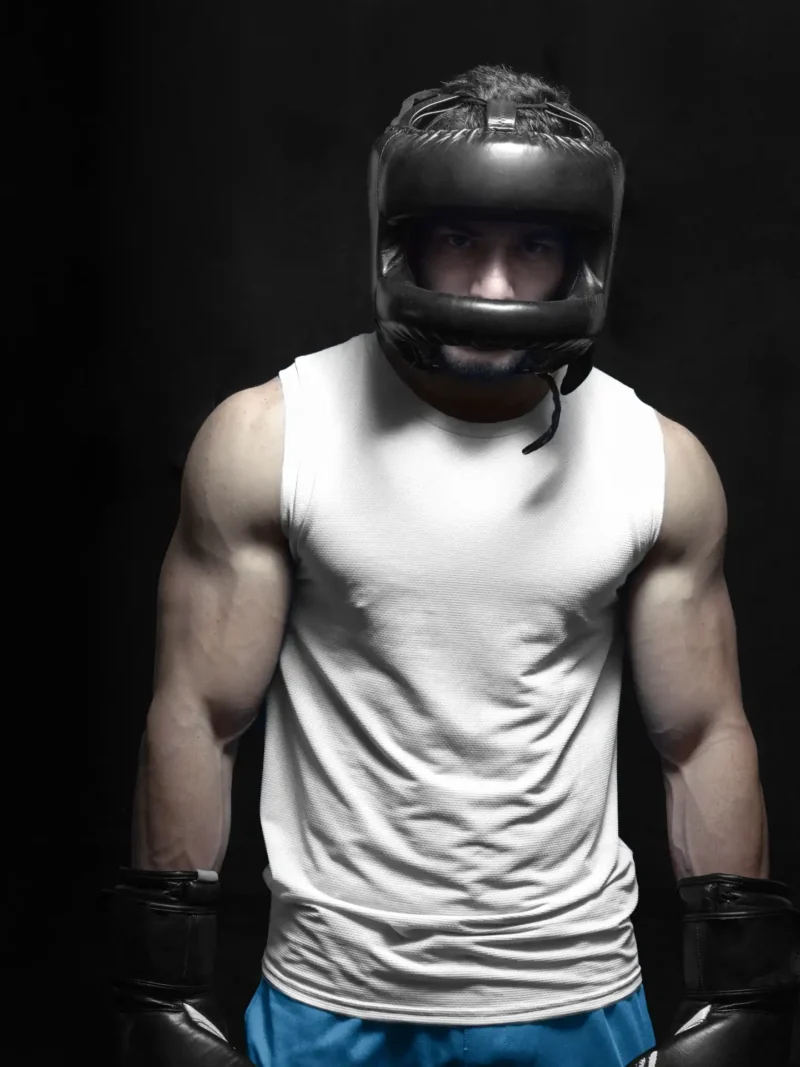 Male boxer wearing M4S Solids Male White Sleeveless T-Shirt