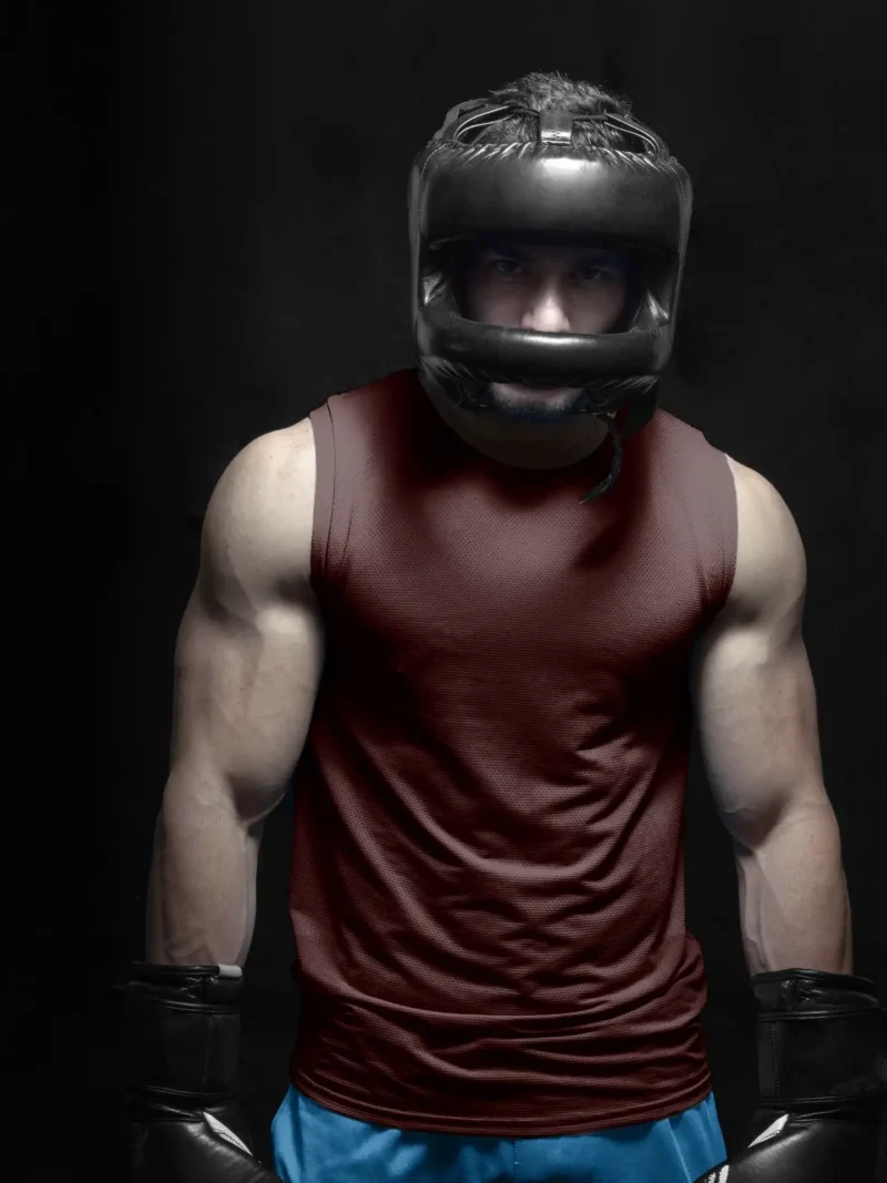 Male boxer wearing M4S Solids Maroon White Sleeveless T-Shirt
