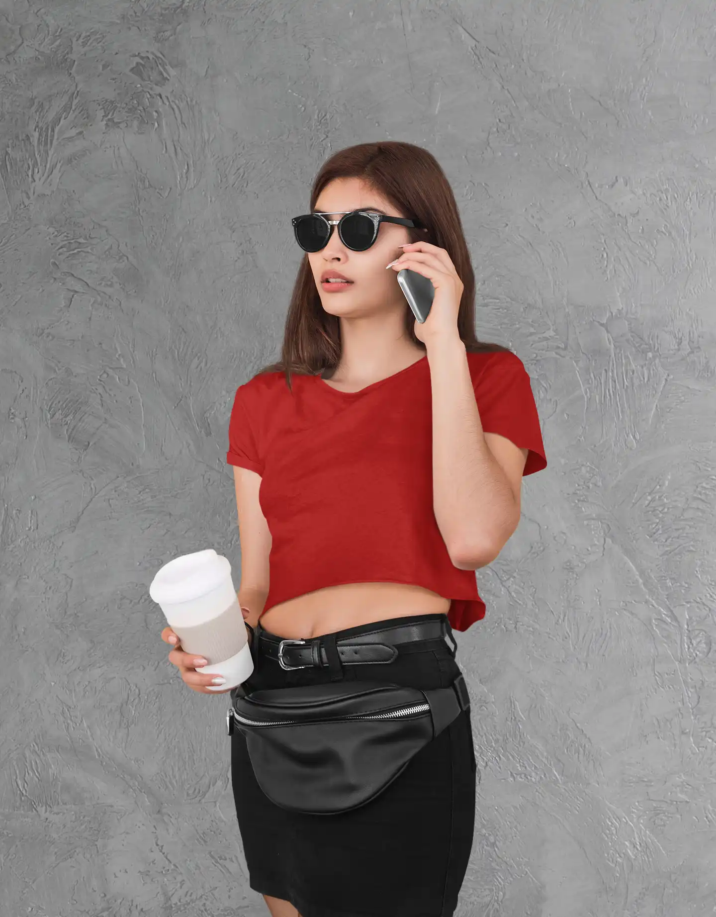 woman wearing M4S Solids Red Crop Top While Talking woman wearing M4S Solids Red Crop Top While Talking