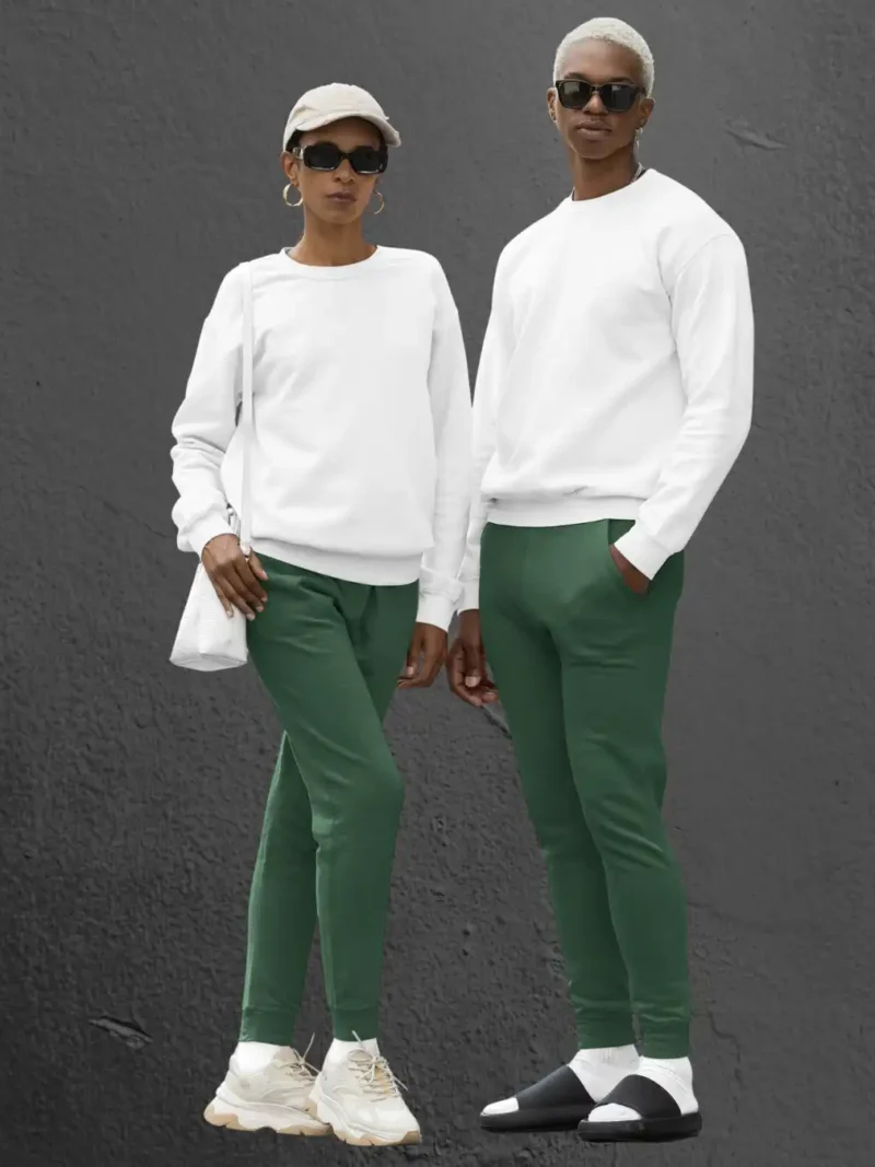 Couple Wearing M4S Solids Bottle Green Unisex Joggers