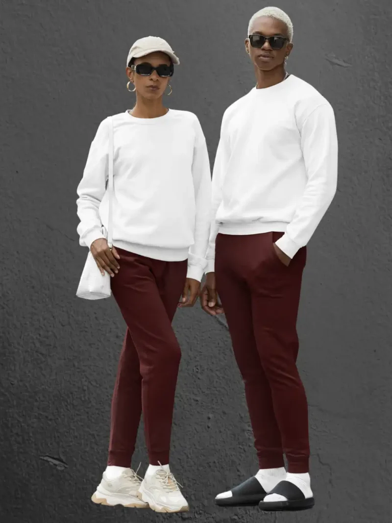 Couple Wearing M4S Solids Maroon Unisex Joggers