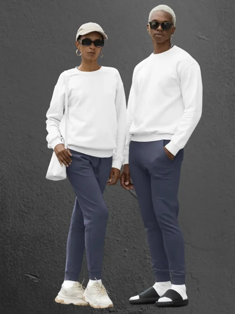 Couple Wearing M4S Solids Navy Blue Unisex Joggers