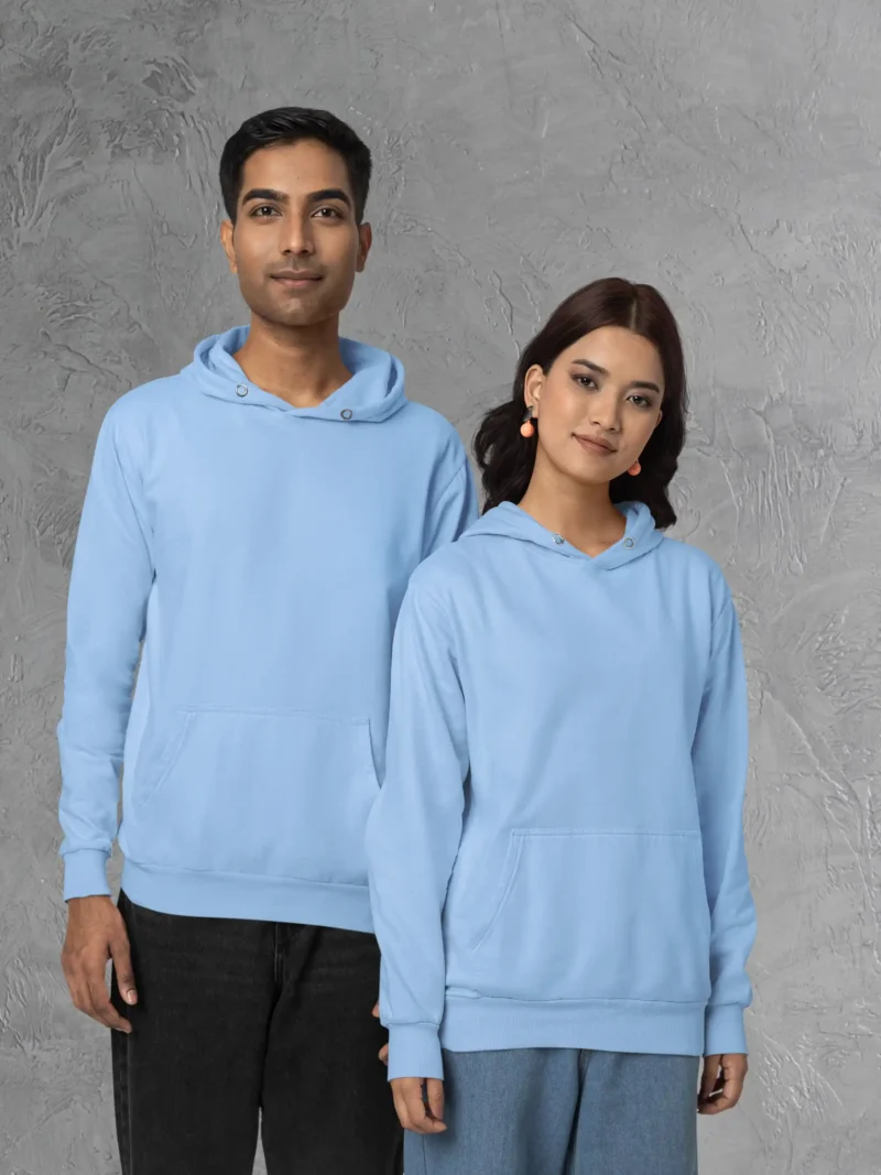 Couple wearing M4S Solids Baby Blue Unisex Pullover Hoodie