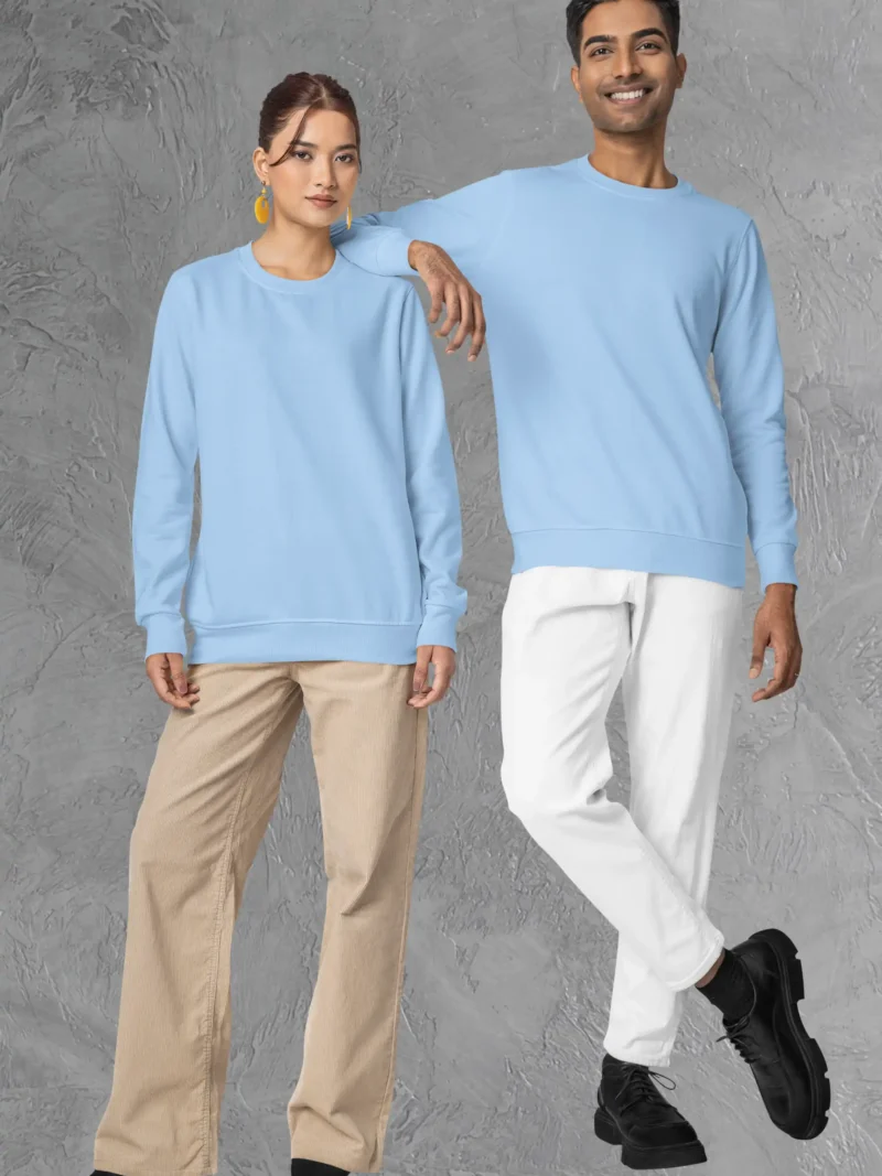 Couple wearing M4S Solids Baby Blue Unisex Sweatshirt