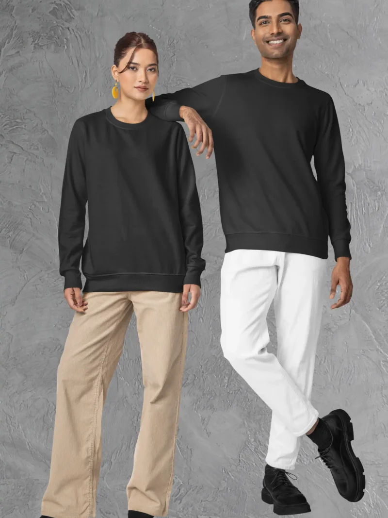 Couple wearing M4S Solids Black Unisex Sweatshirt