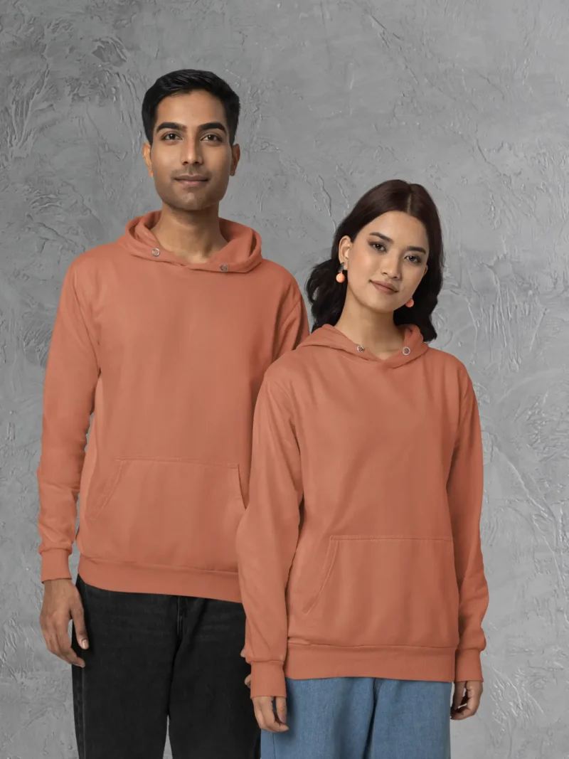 Couple wearing M4S Solids Coral Unisex Pullover Hoodie