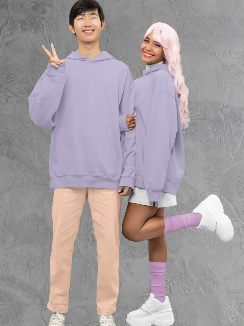 Couple wearing M4S Solids Lavender Unisex Oversized Hoodie