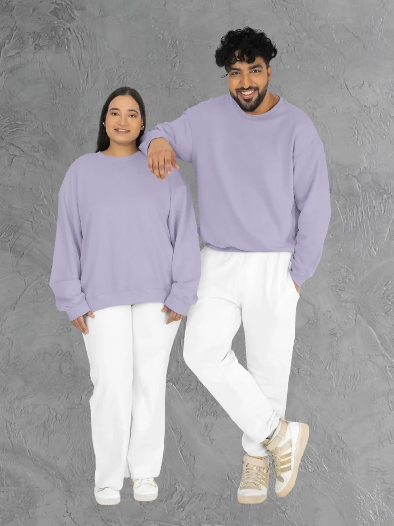 Couple wearing M4S Solids Lavender Unisex Oversized Sweatshirt