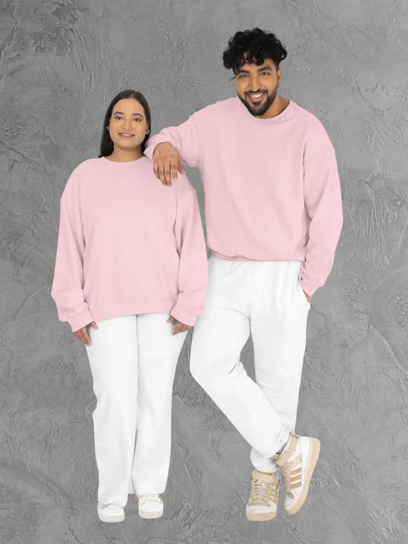 Couple wearing M4S Solids Light Pink Unisex Oversized Sweatshirt