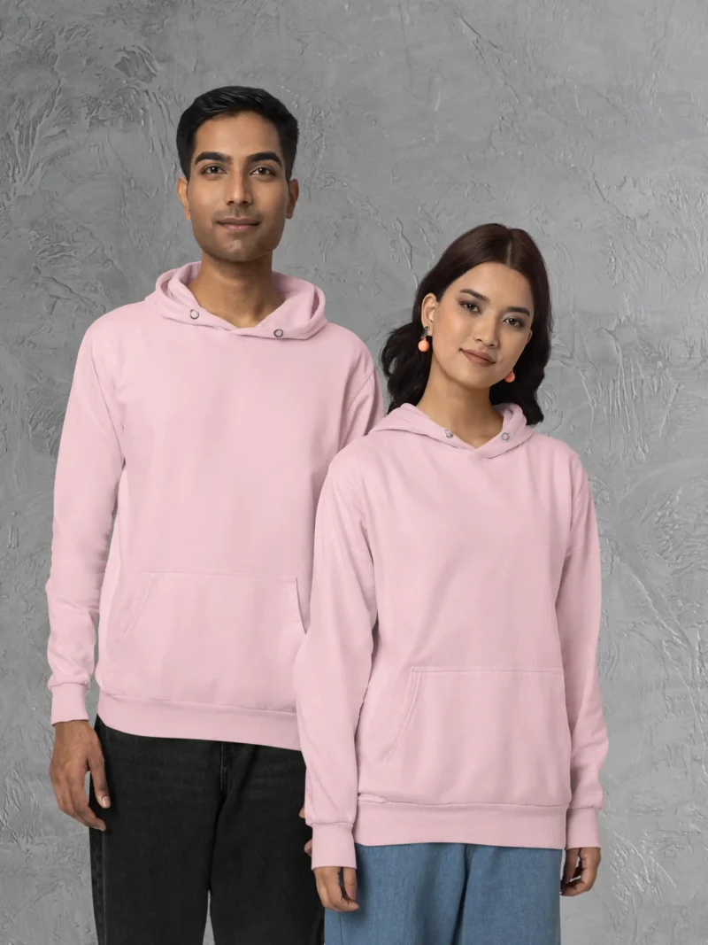 Couple wearing M4S Solids Light Pink Unisex Pullover Hoodie