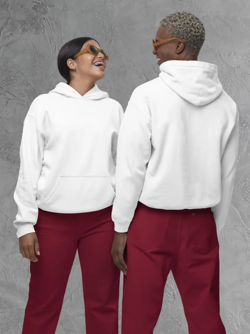 Couple wearing M4S Solids M4S Solids White Terry Pullover Hoodie