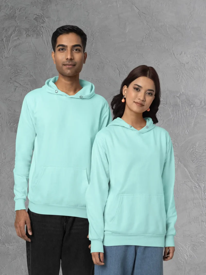 Couple wearing M4S Solids Mint Unisex Pullover Hoodie