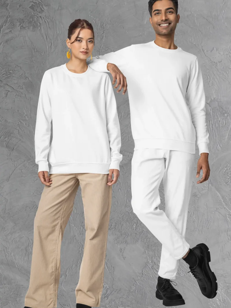Couple wearing M4S Solids White Unisex Sweatshirt